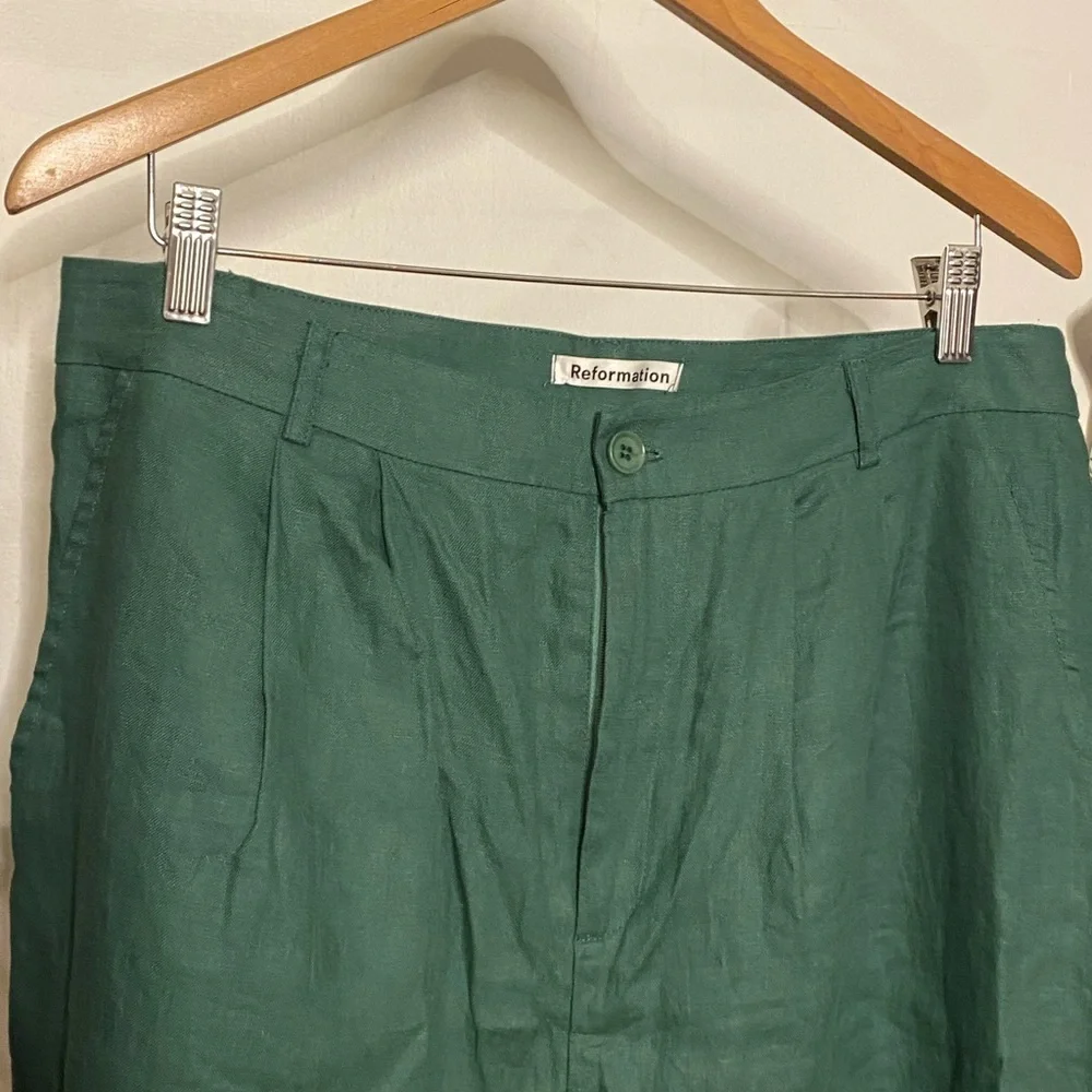 Reformation Green Vesta Pleated Linen Pants - Picture 5 of 7